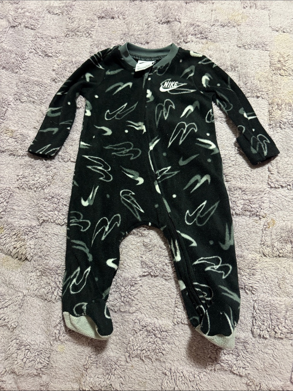 Nike Black & Gray Patterned Fleece Footed One-Piece